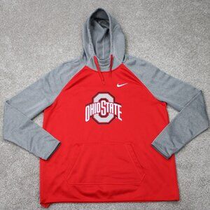 Nike Ohio State Hoodie Mens Large Red/Gay Therma-Fit Hooded L/S Sweatshirt